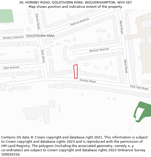 30, HORNBY ROAD, GOLDTHORN PARK, WOLVERHAMPTON, WV4 5EY: Location map and indicative extent of plot