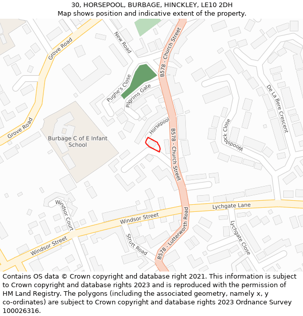 30, HORSEPOOL, BURBAGE, HINCKLEY, LE10 2DH: Location map and indicative extent of plot