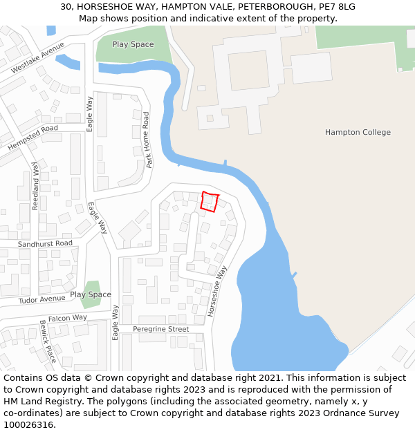 30, HORSESHOE WAY, HAMPTON VALE, PETERBOROUGH, PE7 8LG: Location map and indicative extent of plot