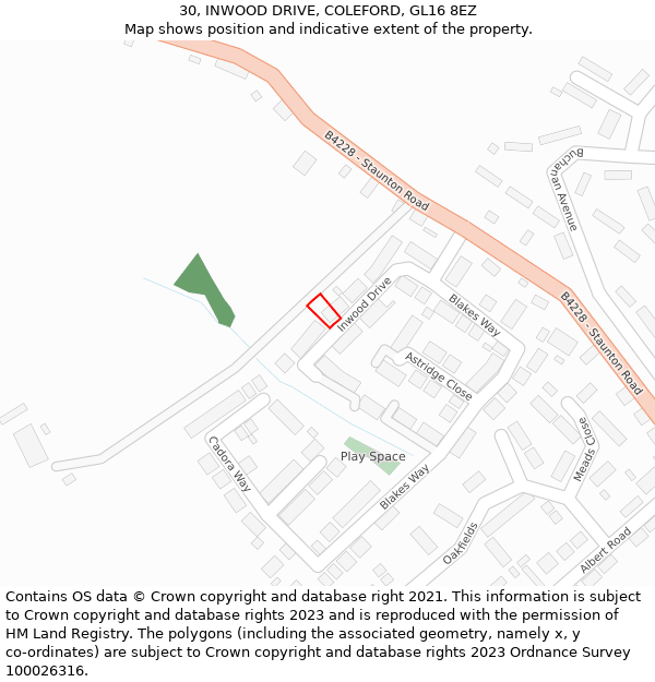 30, INWOOD DRIVE, COLEFORD, GL16 8EZ: Location map and indicative extent of plot