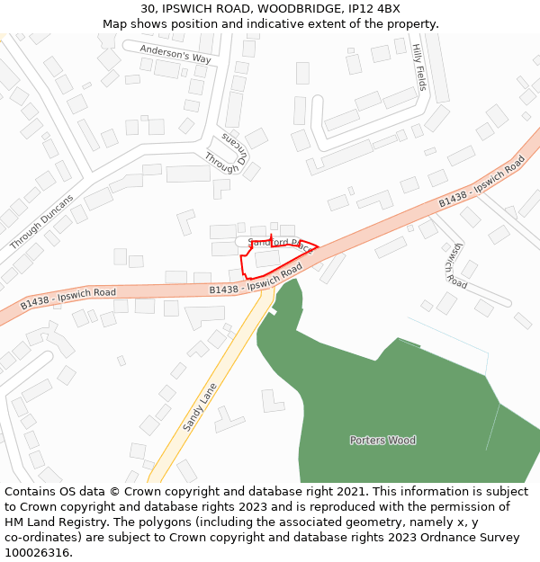 30, IPSWICH ROAD, WOODBRIDGE, IP12 4BX: Location map and indicative extent of plot