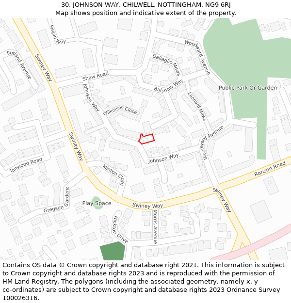 30, JOHNSON WAY, CHILWELL, NOTTINGHAM, NG9 6RJ: Location map and indicative extent of plot