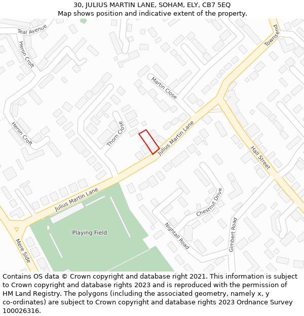 30, JULIUS MARTIN LANE, SOHAM, ELY, CB7 5EQ: Location map and indicative extent of plot