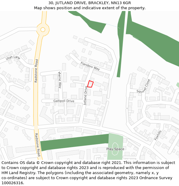 30, JUTLAND DRIVE, BRACKLEY, NN13 6GR: Location map and indicative extent of plot