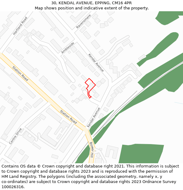 30, KENDAL AVENUE, EPPING, CM16 4PR: Location map and indicative extent of plot