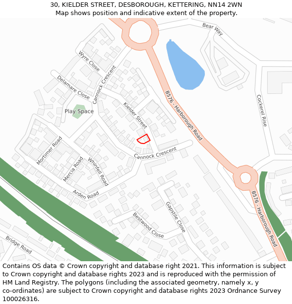 30, KIELDER STREET, DESBOROUGH, KETTERING, NN14 2WN: Location map and indicative extent of plot