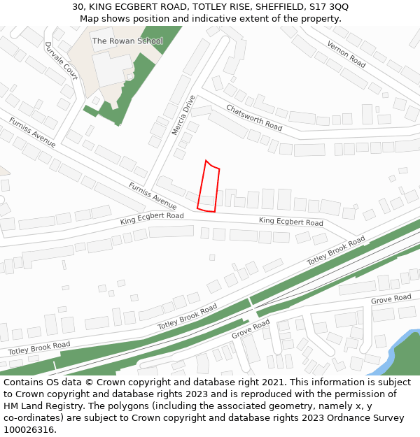 30, KING ECGBERT ROAD, TOTLEY RISE, SHEFFIELD, S17 3QQ: Location map and indicative extent of plot