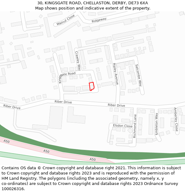 30, KINGSGATE ROAD, CHELLASTON, DERBY, DE73 6XA: Location map and indicative extent of plot