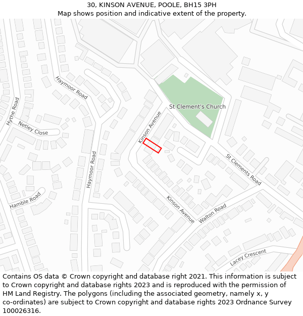 30, KINSON AVENUE, POOLE, BH15 3PH: Location map and indicative extent of plot