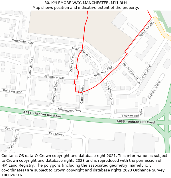 30, KYLEMORE WAY, MANCHESTER, M11 3LH: Location map and indicative extent of plot