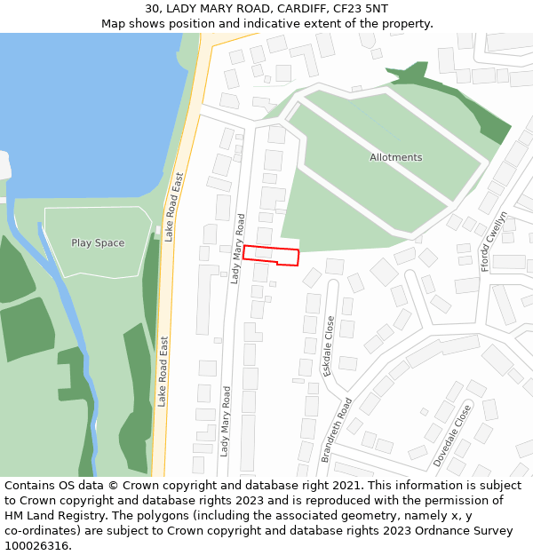 30, LADY MARY ROAD, CARDIFF, CF23 5NT: Location map and indicative extent of plot