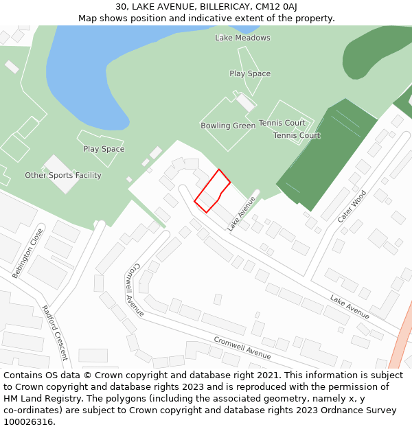30, LAKE AVENUE, BILLERICAY, CM12 0AJ: Location map and indicative extent of plot