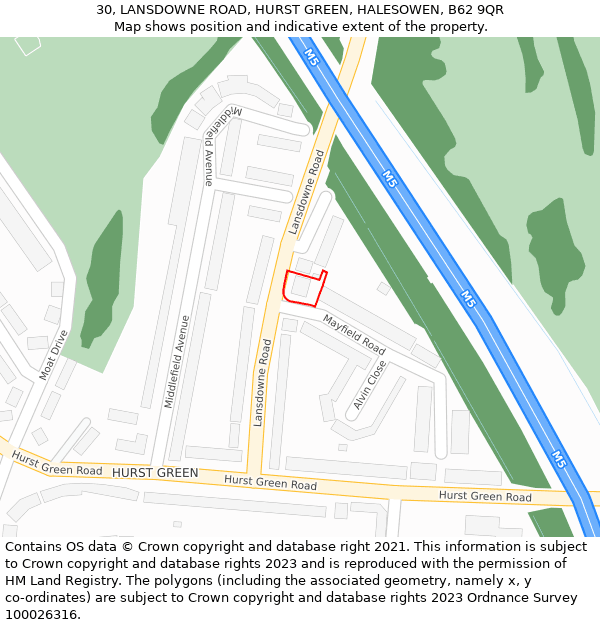 30, LANSDOWNE ROAD, HURST GREEN, HALESOWEN, B62 9QR: Location map and indicative extent of plot