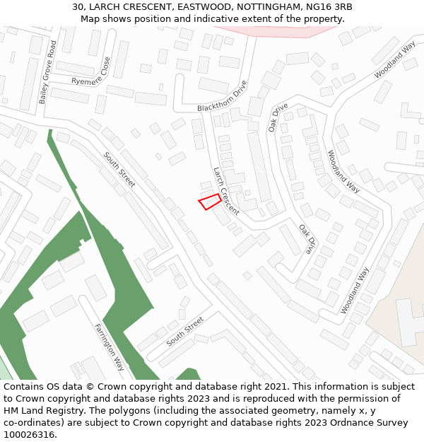 30, LARCH CRESCENT, EASTWOOD, NOTTINGHAM, NG16 3RB: Location map and indicative extent of plot