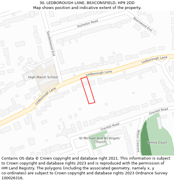 30, LEDBOROUGH LANE, BEACONSFIELD, HP9 2DD: Location map and indicative extent of plot