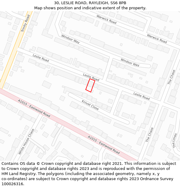 30, LESLIE ROAD, RAYLEIGH, SS6 8PB: Location map and indicative extent of plot