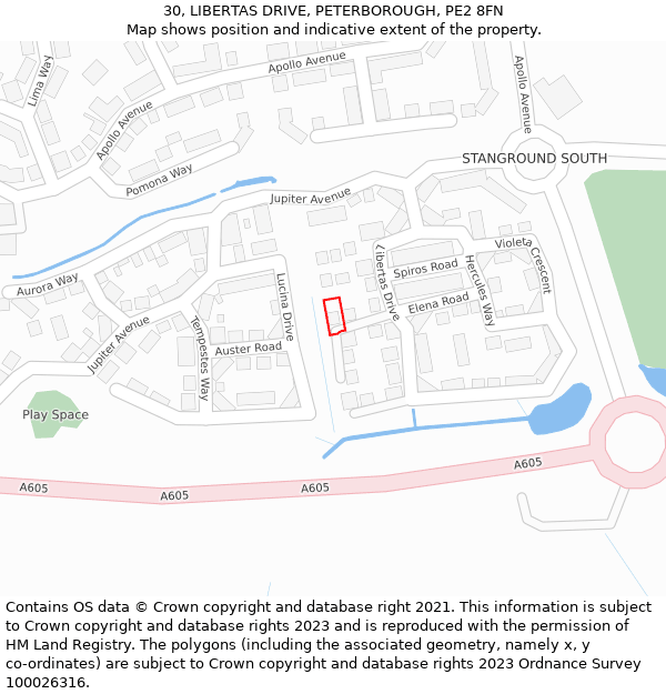 30, LIBERTAS DRIVE, PETERBOROUGH, PE2 8FN: Location map and indicative extent of plot
