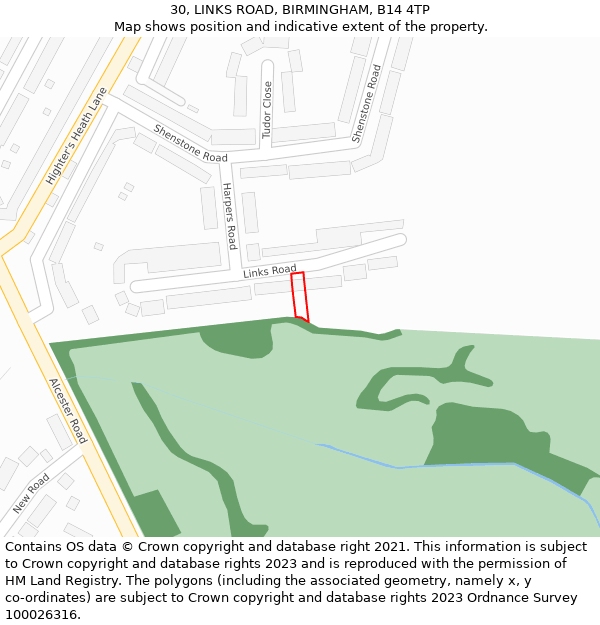 30, LINKS ROAD, BIRMINGHAM, B14 4TP: Location map and indicative extent of plot