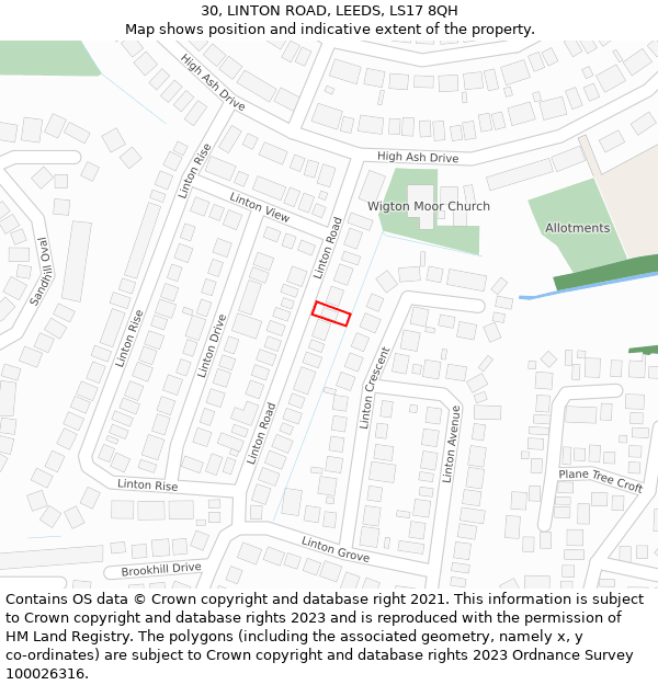 30, LINTON ROAD, LEEDS, LS17 8QH: Location map and indicative extent of plot