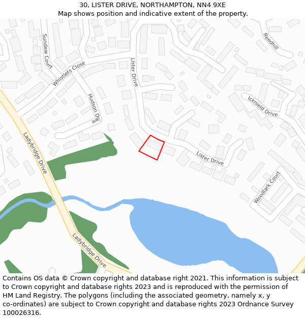 30, LISTER DRIVE, NORTHAMPTON, NN4 9XE: Location map and indicative extent of plot