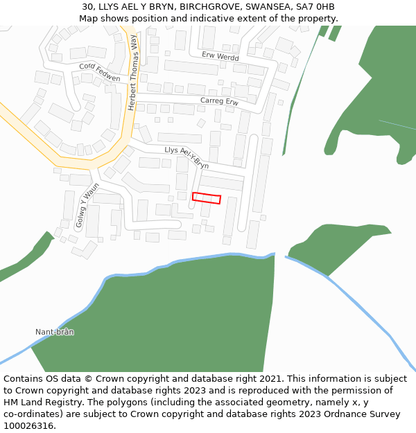 30, LLYS AEL Y BRYN, BIRCHGROVE, SWANSEA, SA7 0HB: Location map and indicative extent of plot