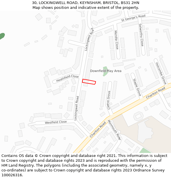 30, LOCKINGWELL ROAD, KEYNSHAM, BRISTOL, BS31 2HN: Location map and indicative extent of plot