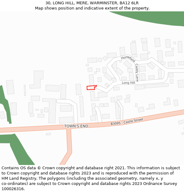 30, LONG HILL, MERE, WARMINSTER, BA12 6LR: Location map and indicative extent of plot