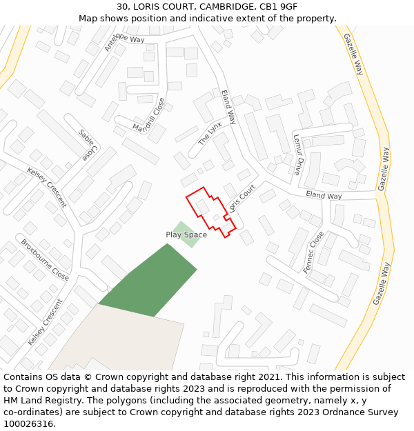 30, LORIS COURT, CAMBRIDGE, CB1 9GF: Location map and indicative extent of plot