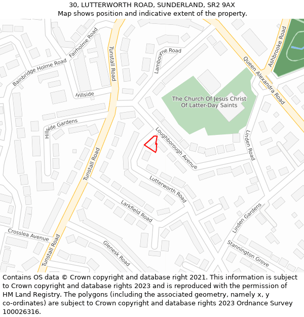 30, LUTTERWORTH ROAD, SUNDERLAND, SR2 9AX: Location map and indicative extent of plot