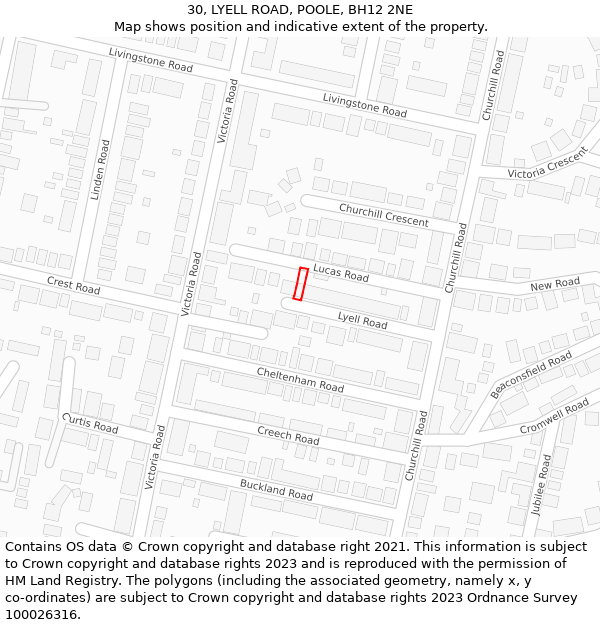 30, LYELL ROAD, POOLE, BH12 2NE: Location map and indicative extent of plot