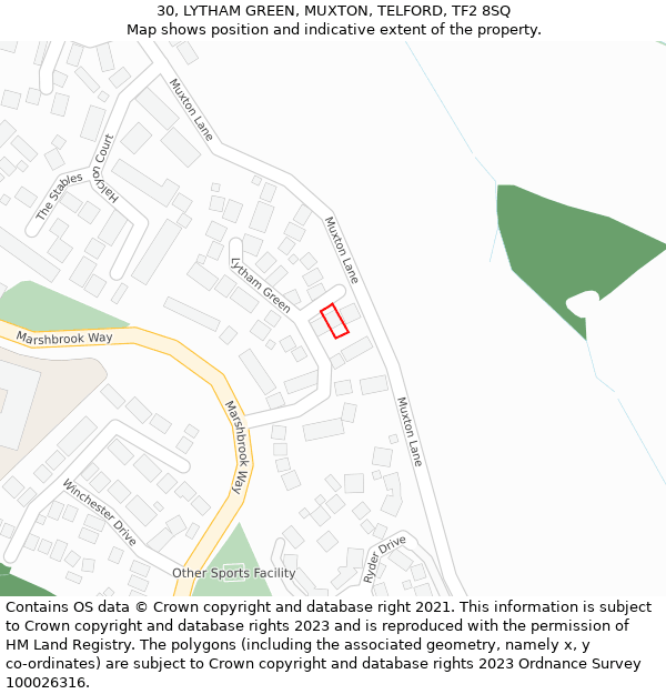 30, LYTHAM GREEN, MUXTON, TELFORD, TF2 8SQ: Location map and indicative extent of plot