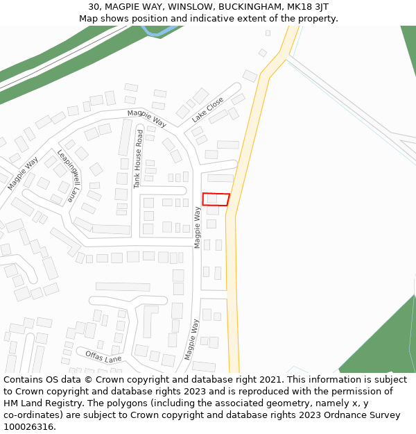 30, MAGPIE WAY, WINSLOW, BUCKINGHAM, MK18 3JT: Location map and indicative extent of plot