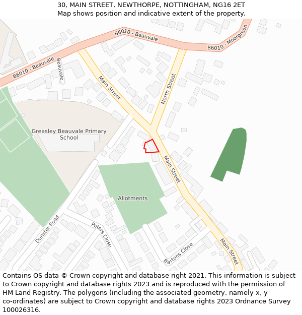 30, MAIN STREET, NEWTHORPE, NOTTINGHAM, NG16 2ET: Location map and indicative extent of plot