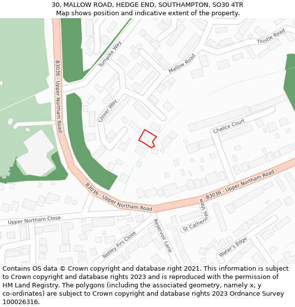 30, MALLOW ROAD, HEDGE END, SOUTHAMPTON, SO30 4TR: Location map and indicative extent of plot