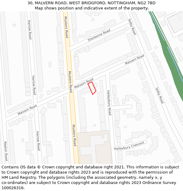 30, MALVERN ROAD, WEST BRIDGFORD, NOTTINGHAM, NG2 7BD: Location map and indicative extent of plot