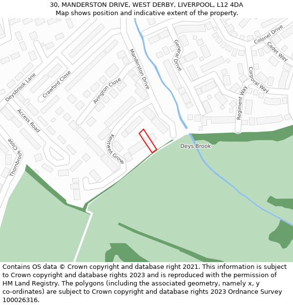 30, MANDERSTON DRIVE, WEST DERBY, LIVERPOOL, L12 4DA: Location map and indicative extent of plot