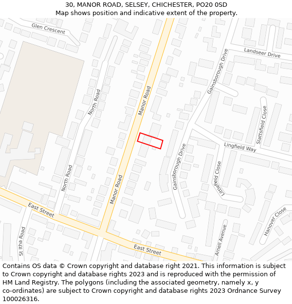 30, MANOR ROAD, SELSEY, CHICHESTER, PO20 0SD: Location map and indicative extent of plot