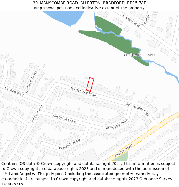 30, MANSCOMBE ROAD, ALLERTON, BRADFORD, BD15 7AE: Location map and indicative extent of plot