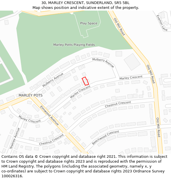 30, MARLEY CRESCENT, SUNDERLAND, SR5 5BL: Location map and indicative extent of plot