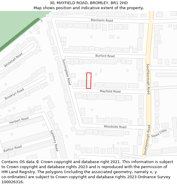 30, MAYFIELD ROAD, BROMLEY, BR1 2HD: Location map and indicative extent of plot