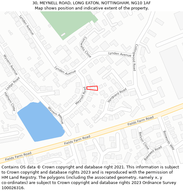 30, MEYNELL ROAD, LONG EATON, NOTTINGHAM, NG10 1AF: Location map and indicative extent of plot