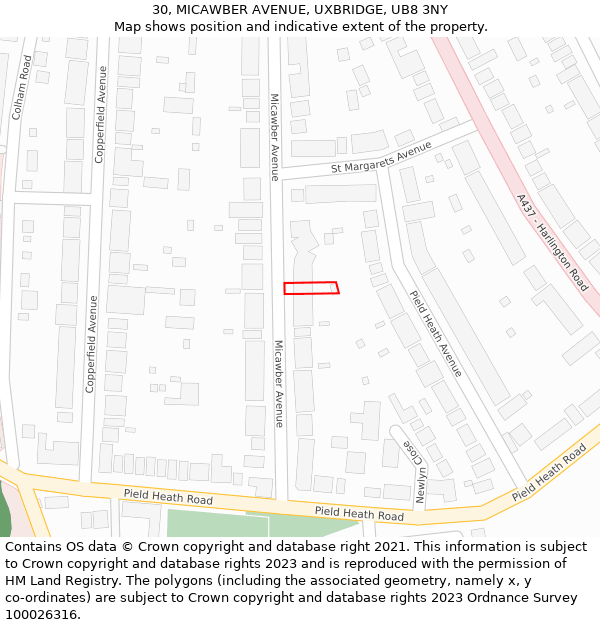 30, MICAWBER AVENUE, UXBRIDGE, UB8 3NY: Location map and indicative extent of plot