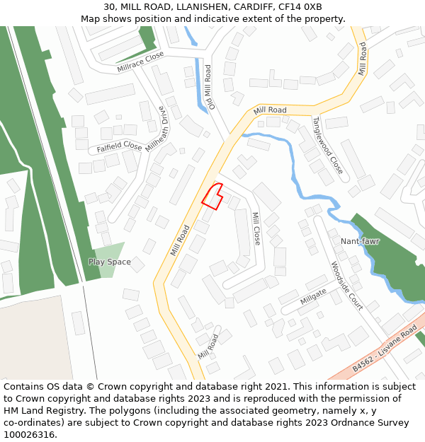 30, MILL ROAD, LLANISHEN, CARDIFF, CF14 0XB: Location map and indicative extent of plot