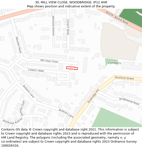 30, MILL VIEW CLOSE, WOODBRIDGE, IP12 4HR: Location map and indicative extent of plot