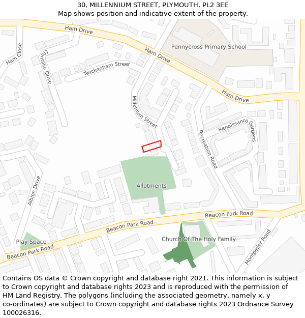 30, MILLENNIUM STREET, PLYMOUTH, PL2 3EE: Location map and indicative extent of plot