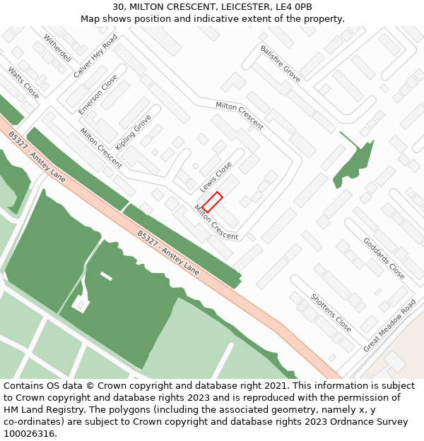 30, MILTON CRESCENT, LEICESTER, LE4 0PB: Location map and indicative extent of plot