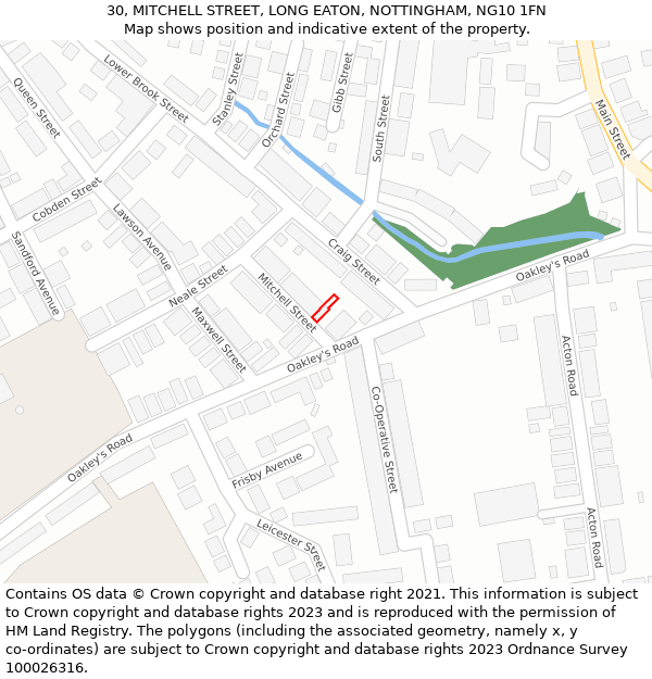 30, MITCHELL STREET, LONG EATON, NOTTINGHAM, NG10 1FN: Location map and indicative extent of plot