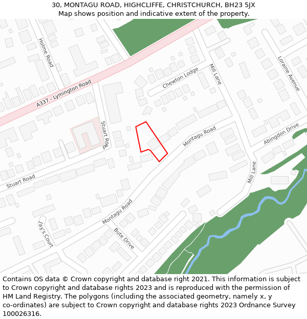 30, MONTAGU ROAD, HIGHCLIFFE, CHRISTCHURCH, BH23 5JX: Location map and indicative extent of plot