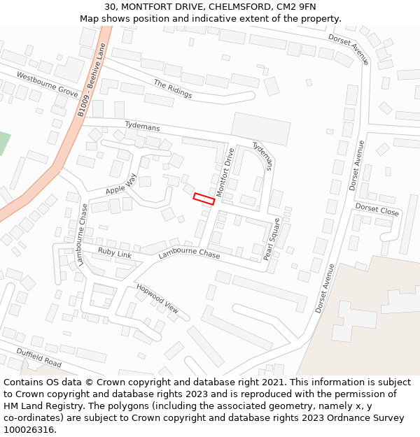 30, MONTFORT DRIVE, CHELMSFORD, CM2 9FN: Location map and indicative extent of plot