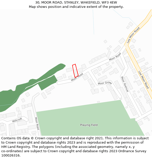 30, MOOR ROAD, STANLEY, WAKEFIELD, WF3 4EW: Location map and indicative extent of plot